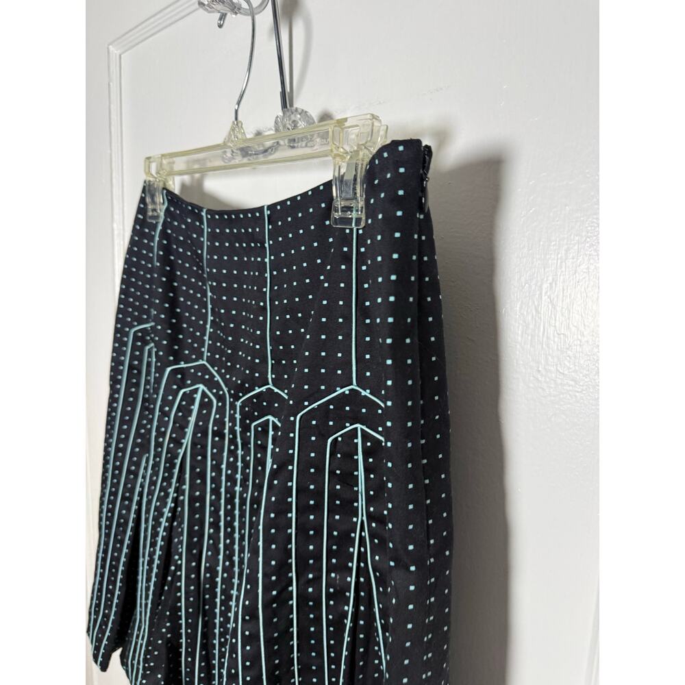 Carlisle Skirt Size 4 Black Teal Polka Dot Pleated Cotton Midi Geometric - Picture 3 of 8